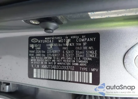 2012 Hyundai Tucson Gl from USA, damaged, VIN KM8JT3AB2CU393702